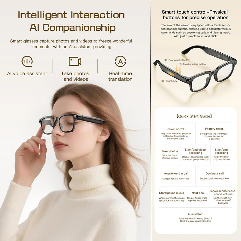AI Smart Glasses M08 – HD Camera, Translation & Voice Assistant
