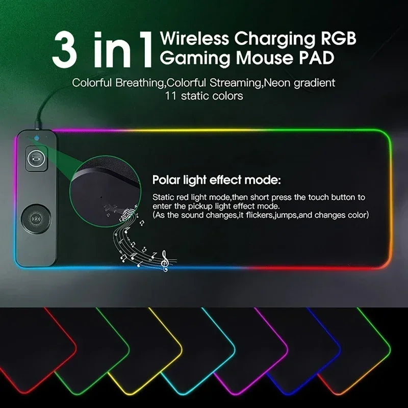 Luxuglow RGB Wireless Charging Mouse Pad – 15W, 800×300mm, 14 Lighting Modes