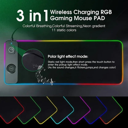 Luxuglow RGB Wireless Charging Mouse Pad – 15W, 800×300mm, 14 Lighting Modes