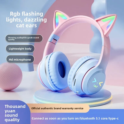 Cat Ear Bluetooth Headset – RGB Lights, Kawaii Design, Gift for Girls, 5 Colors