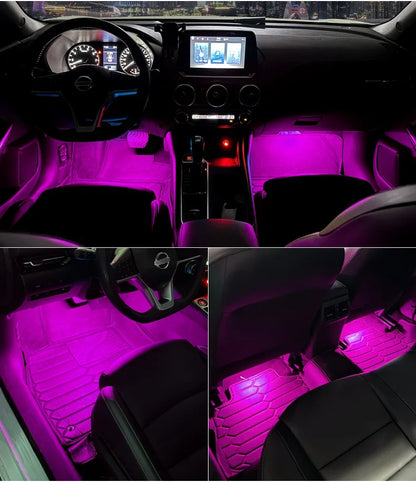 RGB LED Car Interior Ambient Light Strip – 16 Colors, Music Sync, IP65, 12V, USB/Cigarette