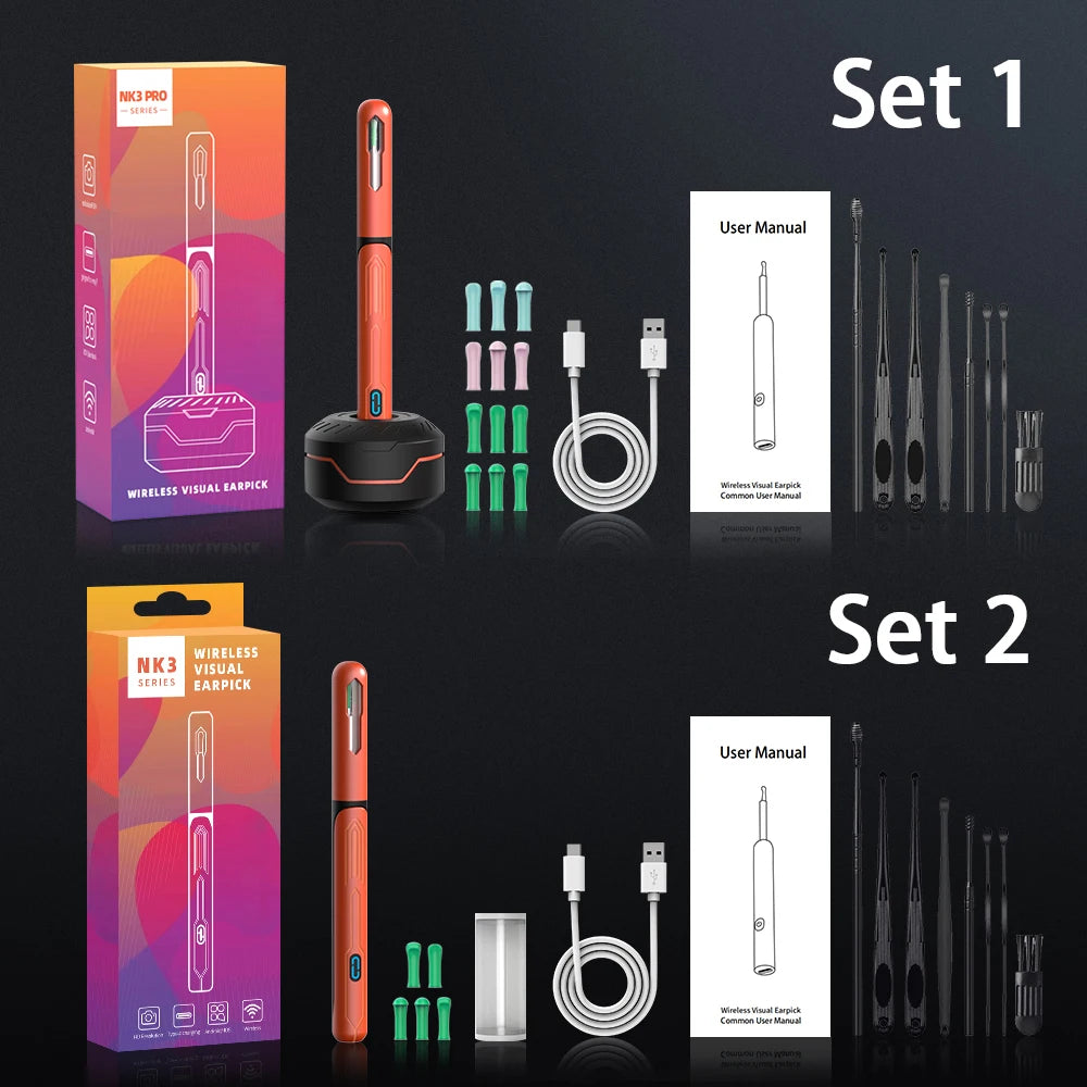 NATFIRE NK3 Pro Smart Visual Ear Cleaner – 1296P HD WiFi Otoscope Ear Wax Removal Kit