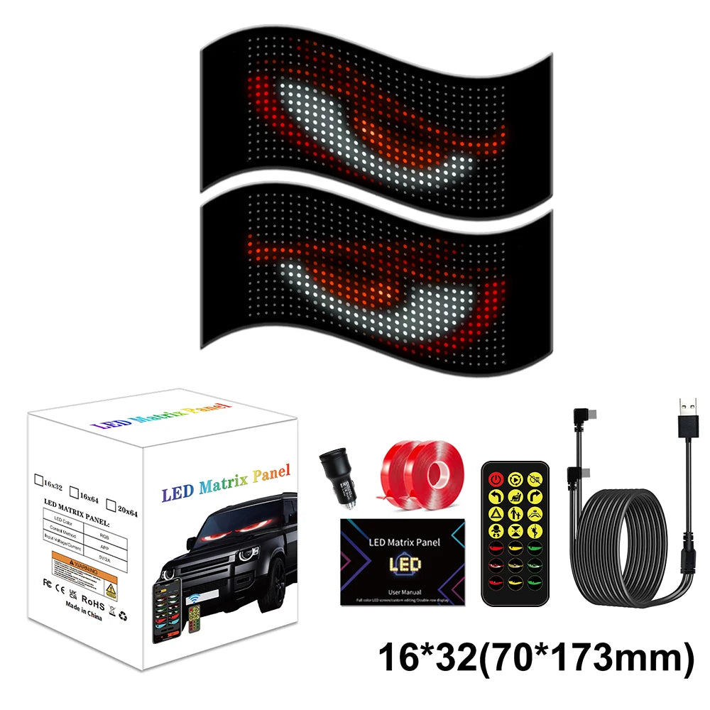 LED Devil Eye Car Display – Programmable RGB Matrix, Bluetooth App Control, IP65, 6 Sizes