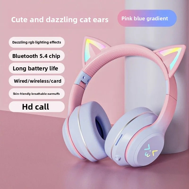 Cat Ear Bluetooth Headset – RGB Lights, Kawaii Design, Gift for Girls, 5 Colors