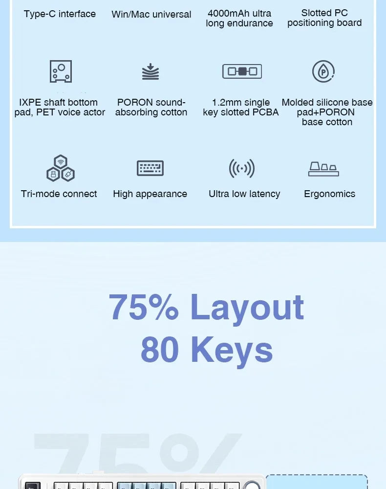 AULA F75 Mechanical Gaming Keyboard – 75%, Triple Mode, RGB, Hot-Swap, Gasket Mount