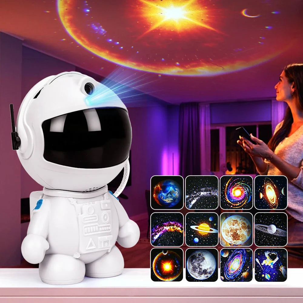 DBF Astronaut Galaxy Projector – 12 Films, 360° Rotation, 3 Brightness, USB