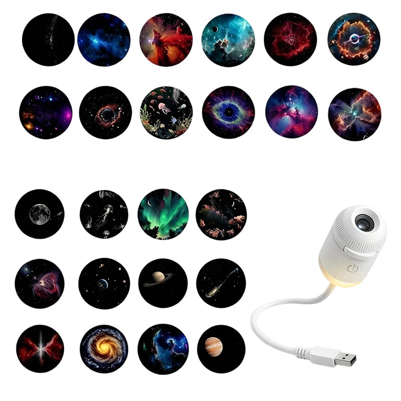 2-in-1 Mini Galaxy Star Projector – 360° Rotating, Sliding Films, Starry Sky Night Light