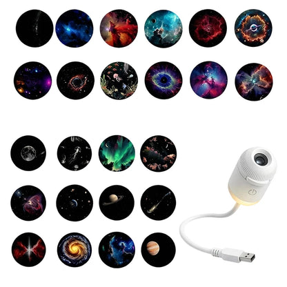 2-in-1 Mini Galaxy Star Projector – 360° Rotating, Sliding Films, Starry Sky Night Light