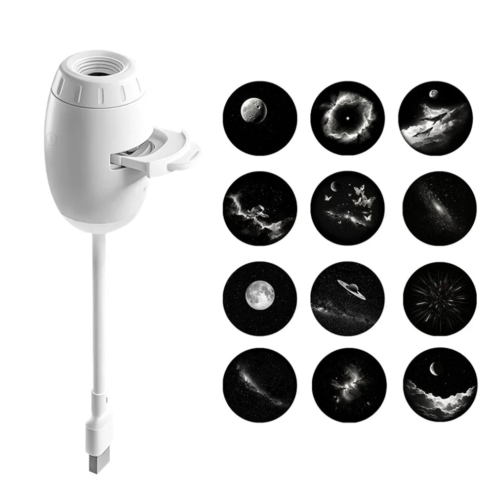 2-in-1 USB Mini Galaxy Star Projector – Night Light, Up to 24 Films, Flexible Gooseneck