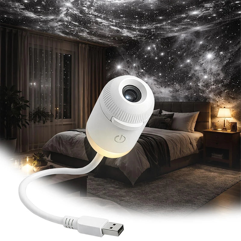 2-in-1 USB Mini Galaxy Star Projector – Night Light, Up to 24 Films, Flexible Gooseneck
