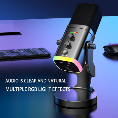 RGB Gaming Microphone – USB-C & XLR, Noise Cancellation, Reverb, 3.5mm Monitor
