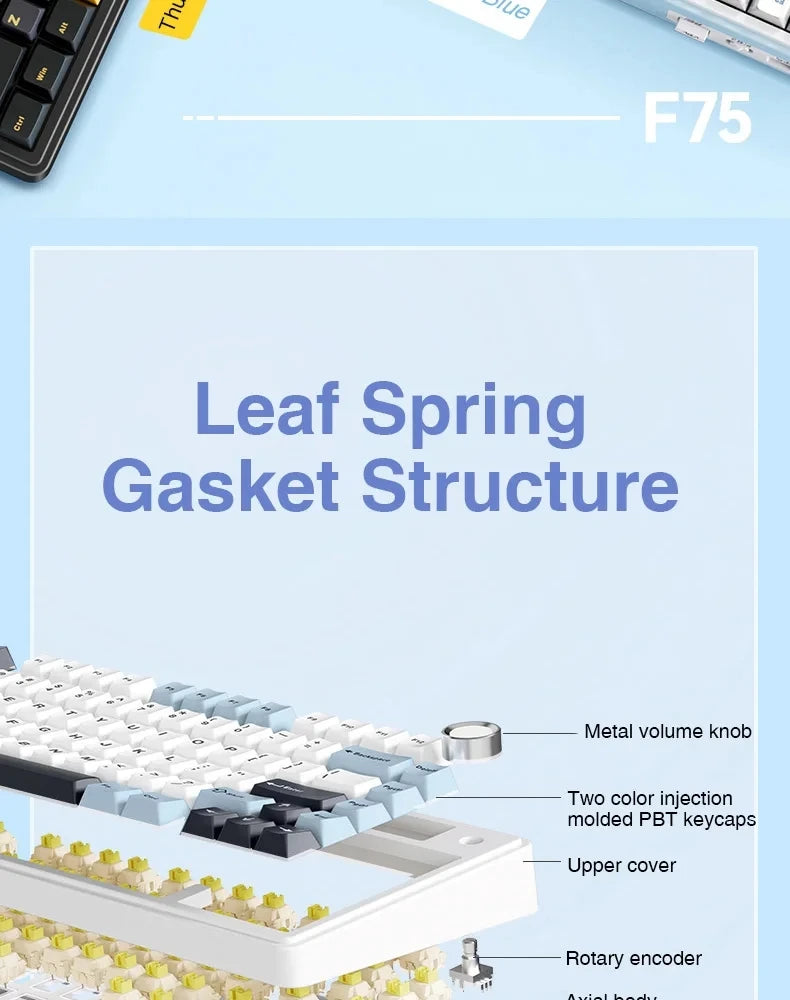 AULA F75 Mechanical Gaming Keyboard – 75%, Triple Mode, RGB, Hot-Swap, Gasket Mount