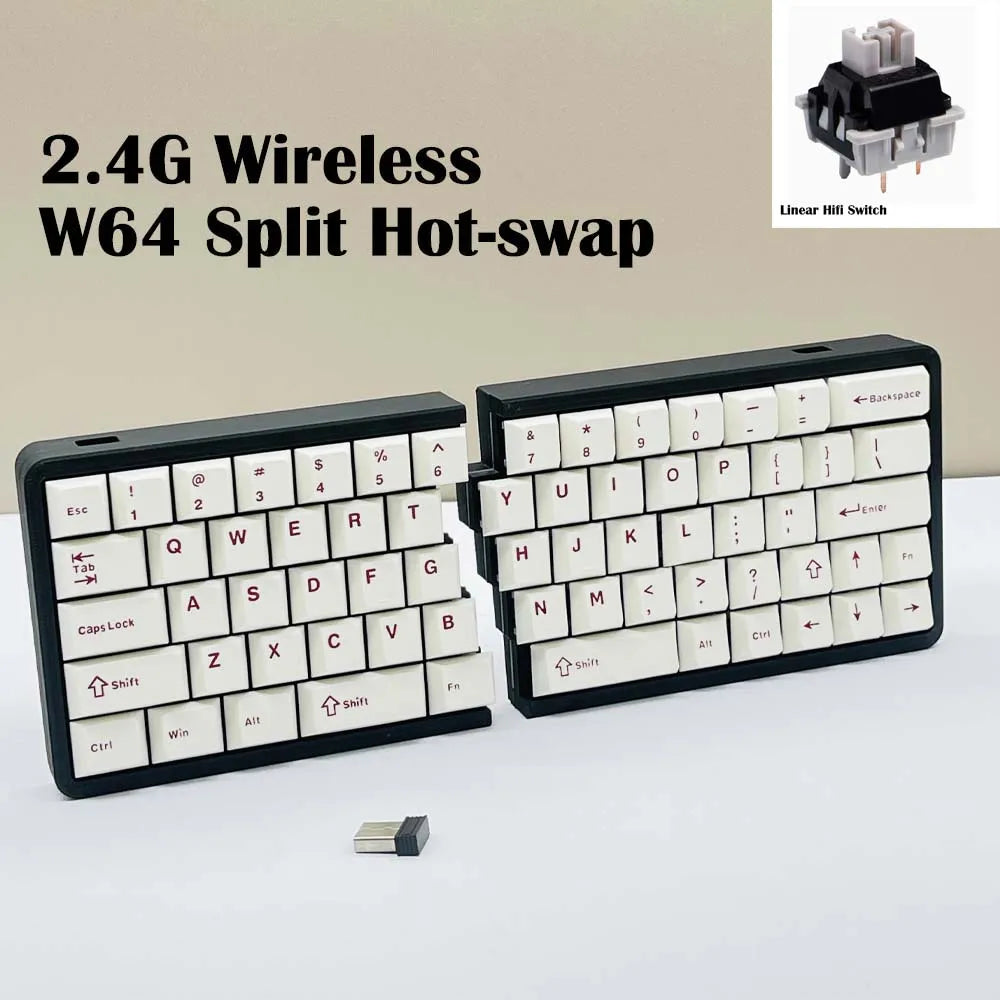 SZRKBD W64 Split Ergonomic Mechanical Keyboard – 2.4G Wireless, Hot-Swap, VIAL