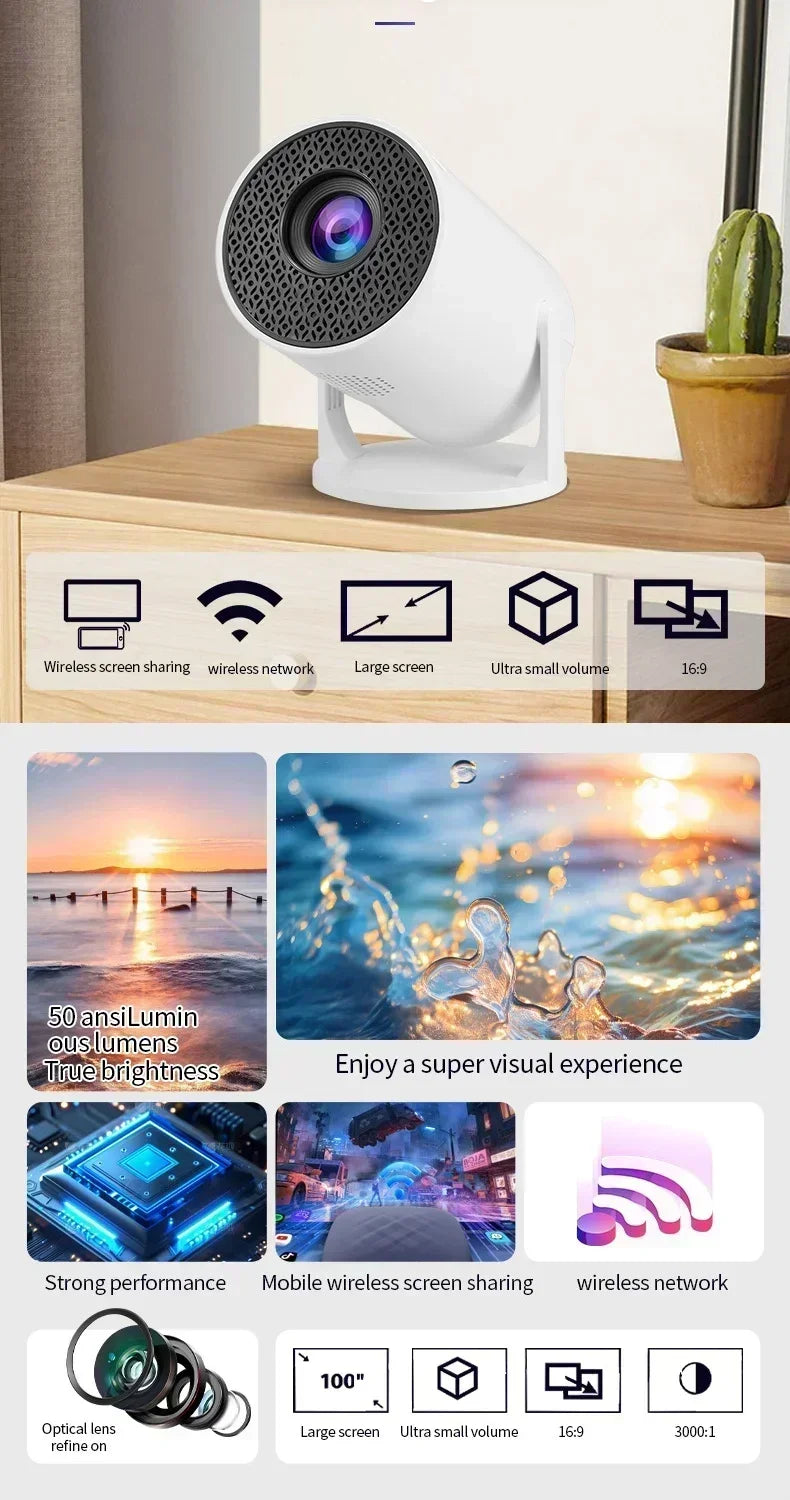 BKHK HY300 Mini Portable Projector – 1080P, 8000LM, 150”, Android, WiFi, Bluetooth