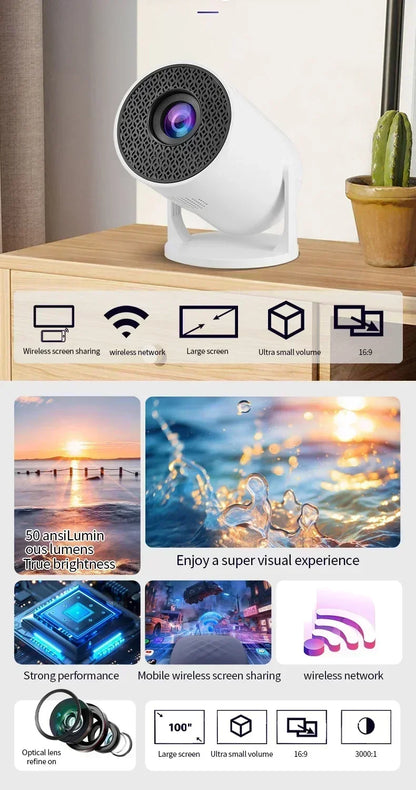 BKHK HY300 Mini Portable Projector – 1080P, 8000LM, 150”, Android, WiFi, Bluetooth